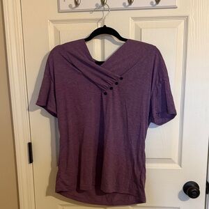 Chic & Unique Purple Short Sleeve Women's Top with Unique Neckline & Buttons